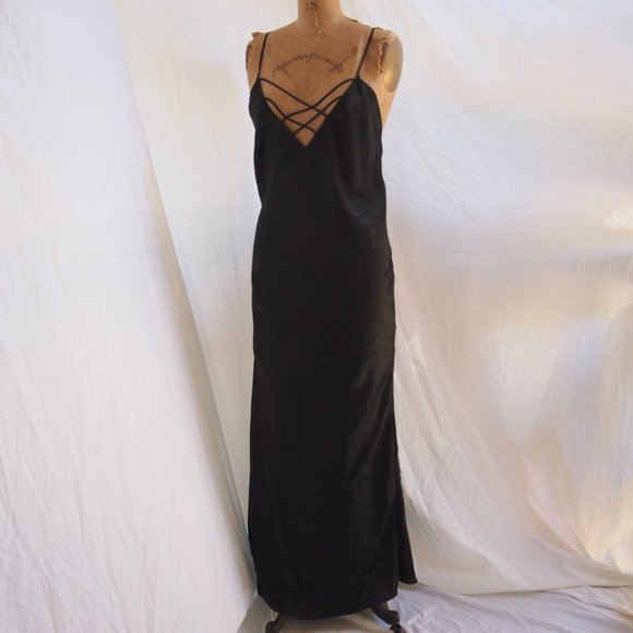 vtg 90s FREDERICKS of HOLLYWOOD Black Long Slinky Sexy Nightgown Dress USA S EUC - Picture 3 of 8